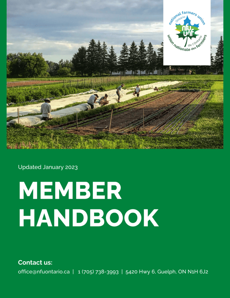 The cover page of the Member Handbook featuring some farmers tending to their field.