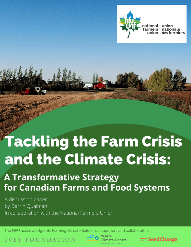 The report cover of tackling the farm crisis and the climate crisis.