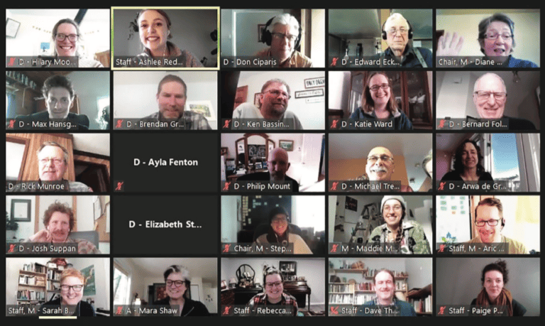 A group of people in a video call.