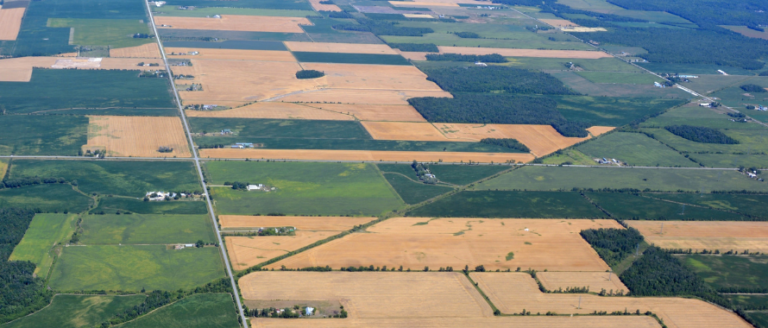 Aerial view of farm land.