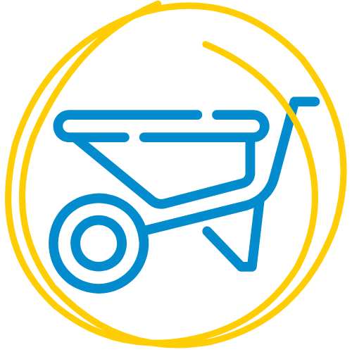 A blue wheelbarrow surrounded by a yellow highlighter circle.