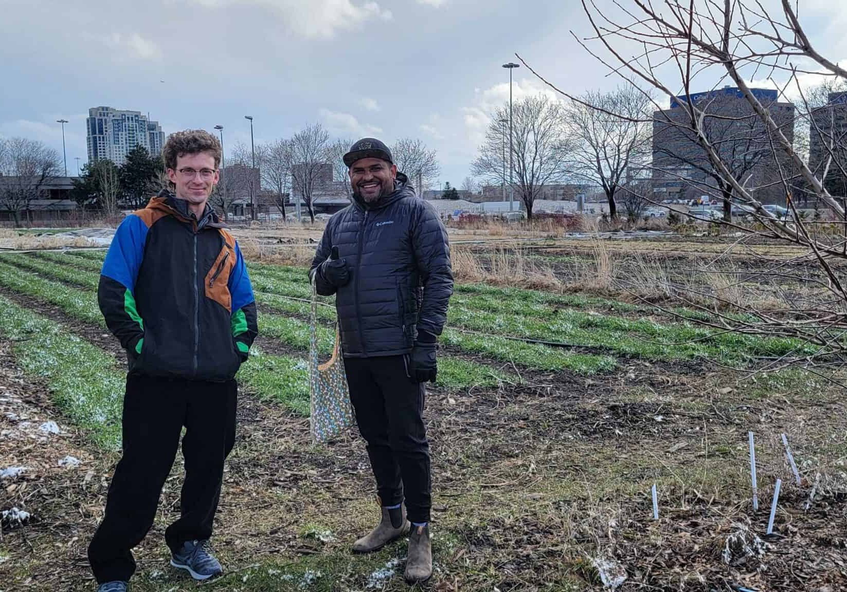 Max Hansgen and Orlando Martin Lopez Gomez visit an urban farm in Toronto.