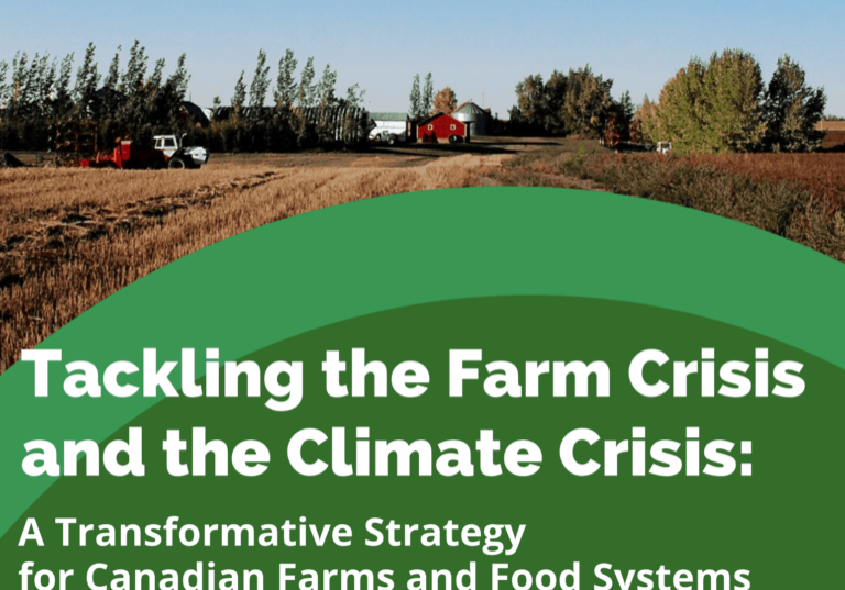 The report cover of tackling the farm crisis and the climate crisis.