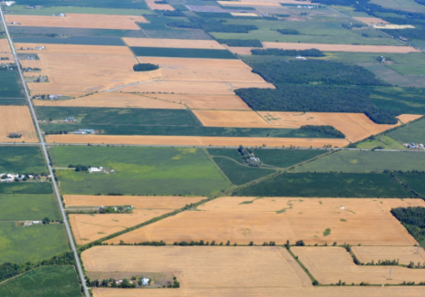 Aerial view of farm land.